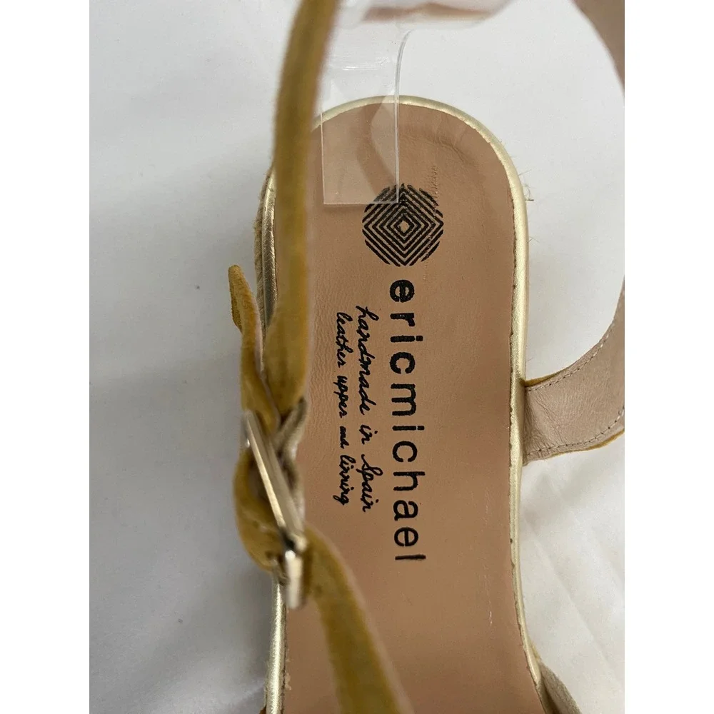 Eric Michael Wedge Sandals Womens 40 Tan Mustard Gold Excellent Espadrille Spain